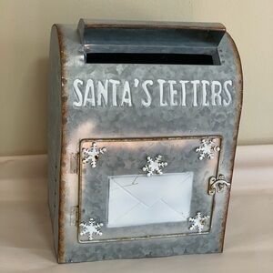 Santa Mail Letter Mailbox Galvanized Metal Wall Decor Rustic Flower Holder 11x8”